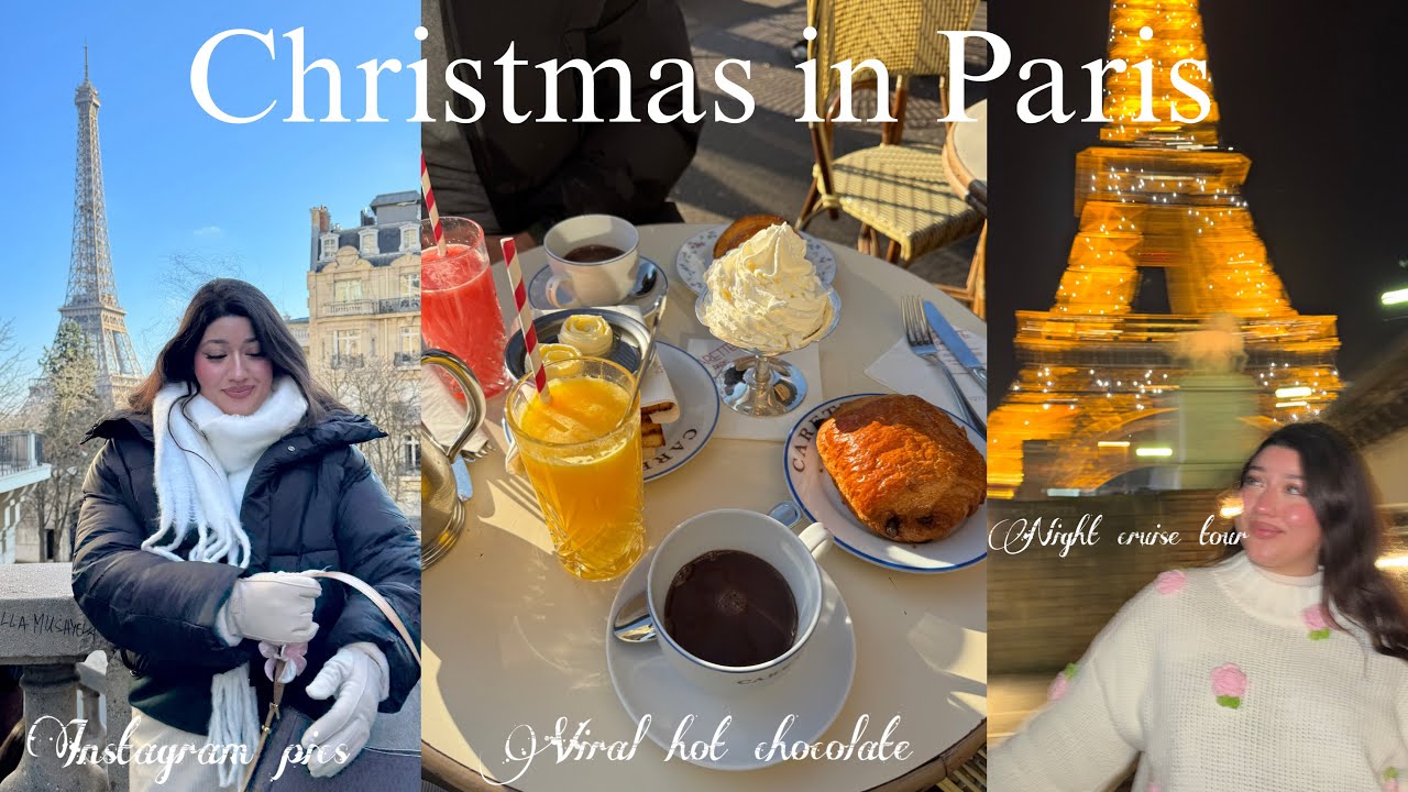 Christmas in Paris✨Viral Hot chocolate,Night Cruise Tour, Secret Eiffel Tower Photo Spot 🇫🇷