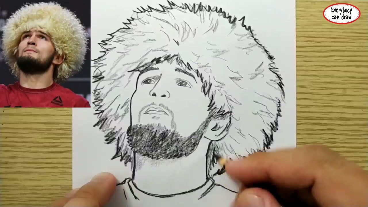 VERY EASY , How to draw khabib nurmagomedov ufc / learn drawing academy