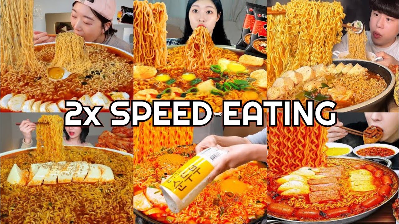 Soft Tofu Ramyun Spicy Noodle Soup Mukbang | ASMR 2x Speed Eating Show 