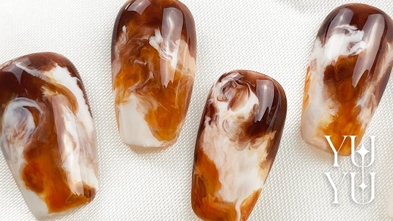 Iced Coffee Inspired Nails ☕️ / Press-Ons / Marble / Easy Gel Nail Art