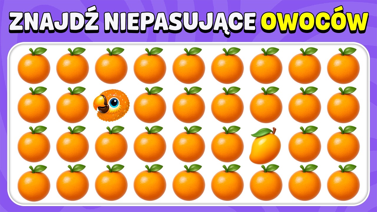 Znajdź Niepasujące Emoji - Edycja Owoców 🍉🥳🍑 | Łatwy, Średni, Trudny | Quiz Królik