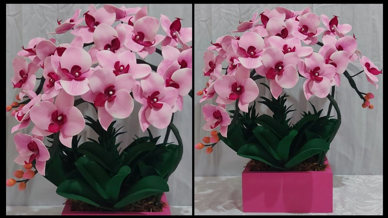 Como fazer um lindo arranjo de orquídeas em E.V.A, sem frisador.