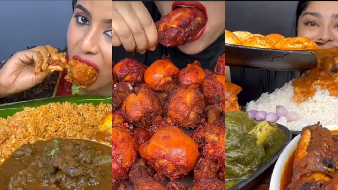  BIG SHRIMP CURRY CHICKEN MASALA BIRIYANI EGG CURRY BASMATI RICE EATING CHALLENGE ASMA MUKBANG
