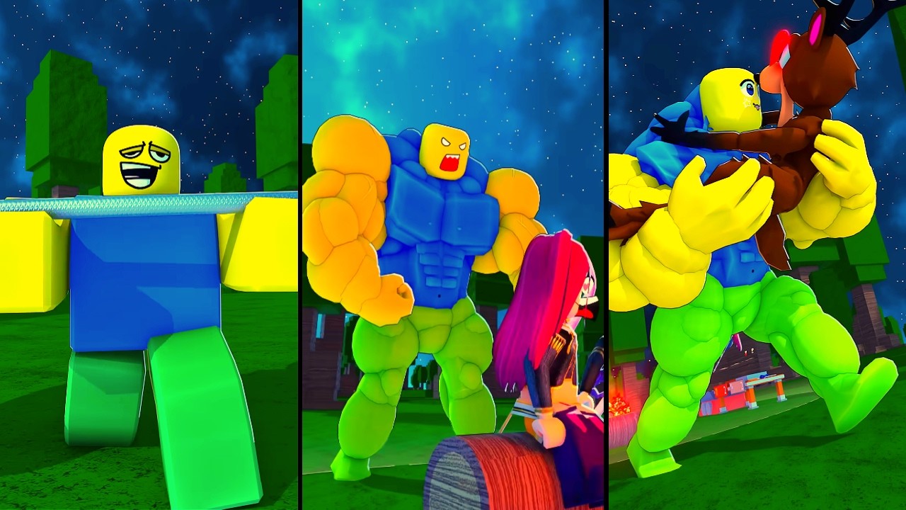 Roblox When Noob Finds His Muscles - 99 night in the forest PT1- 99 - Roblox Dead Rails