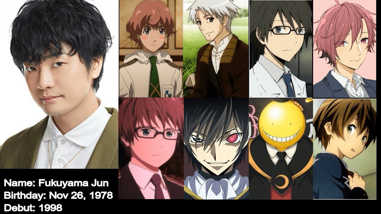 Top 20 roles by Fukuyama Jun (Lelouch, Koro-sensei, Kraft, Yuuta, Yanagi)