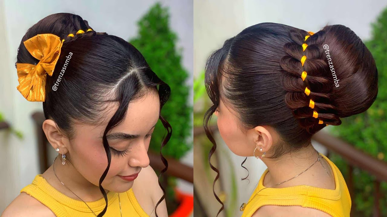 Peinados en trenza tejida con liston, en cabello suelto ✨
