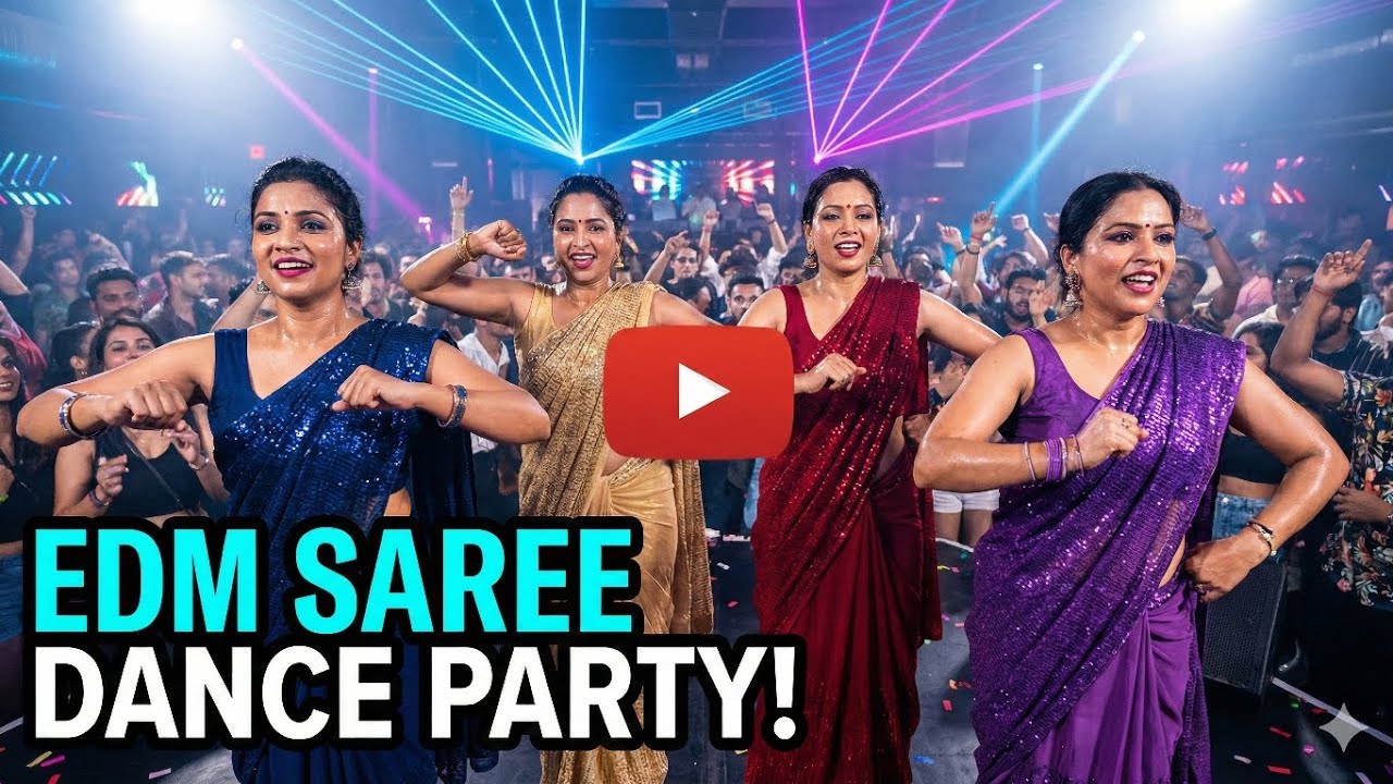 Glitter Saree Dance on EDM Floor 💃 Neon Club Energy
