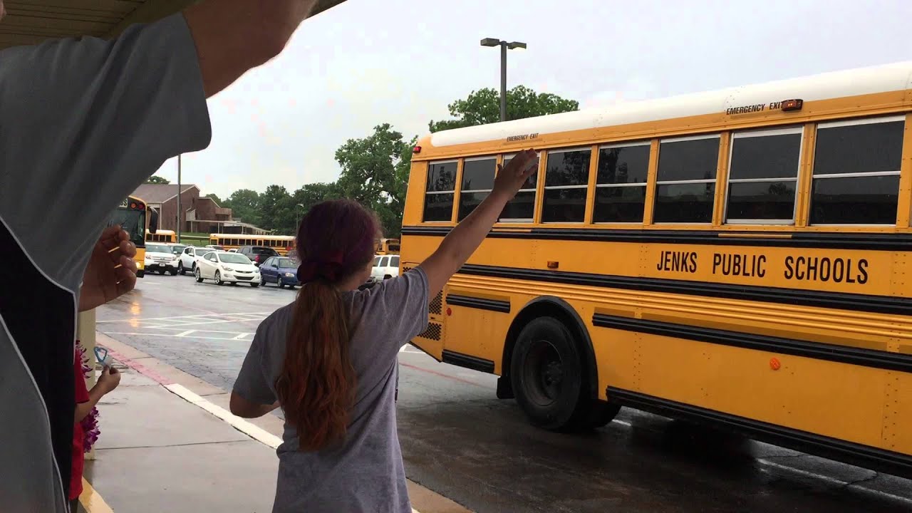 Jenks East Elementary Annual Bus send off for 2014-2015 school year for last day of school.