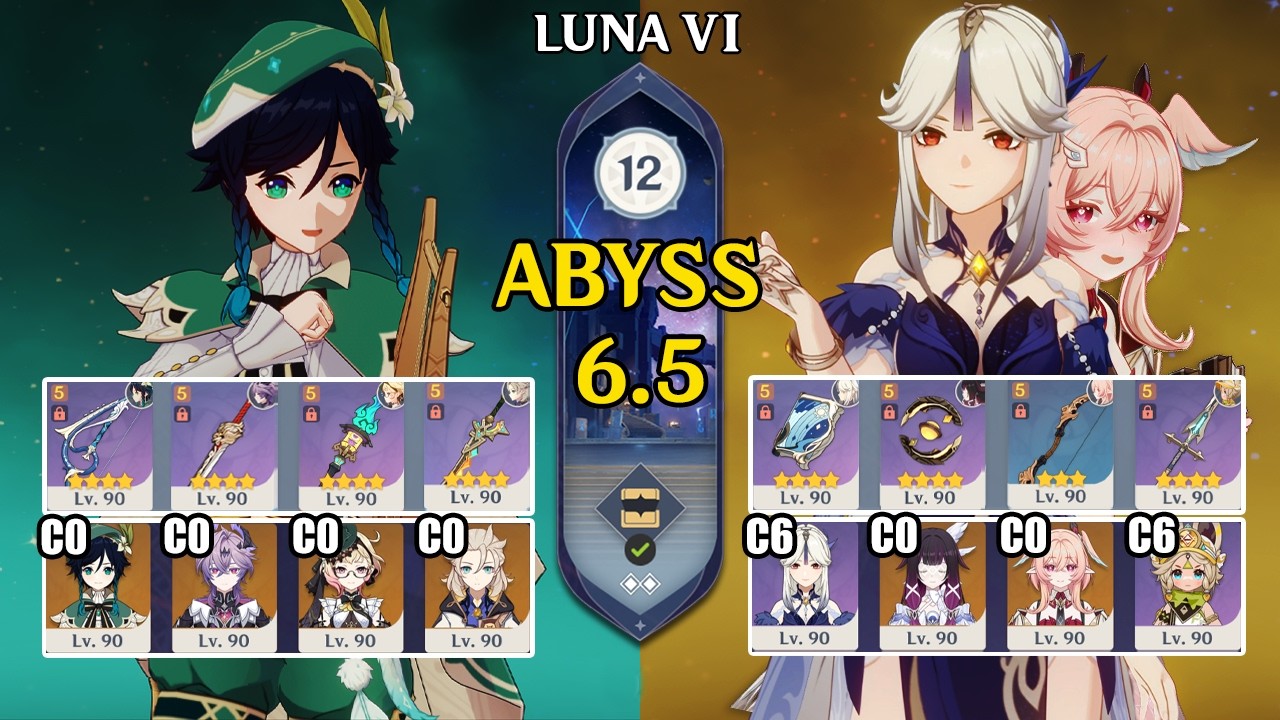 【Genshin Impact Бездна 6.5】C0 Венти Burning & C0 Нин Гуан Линнея Lunar Crystallize｜原神 Spiral Abyss