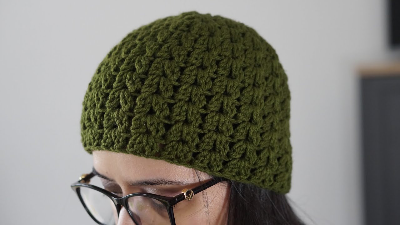 Left-handed: how to crochet the double v stitch Beanie