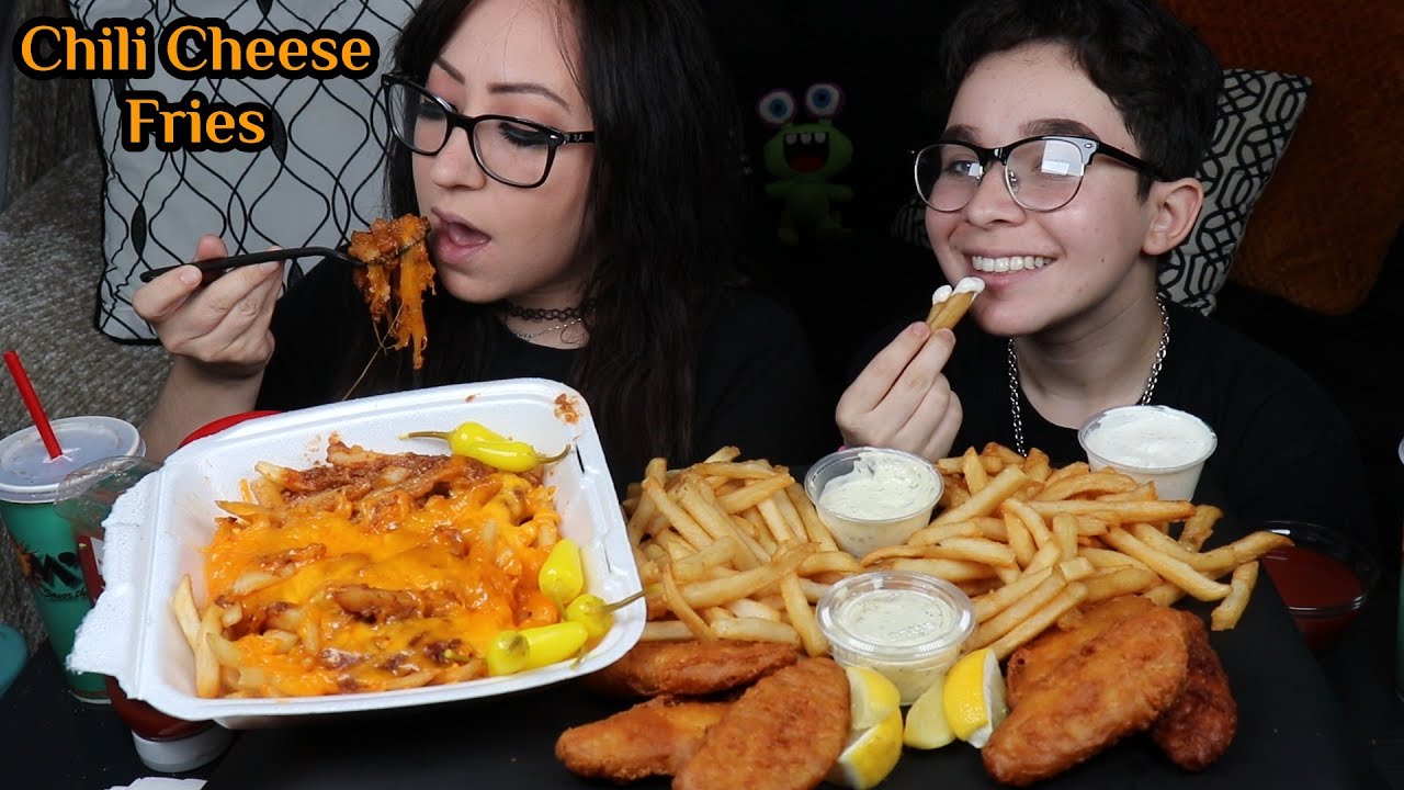 CHILI CHEESE FRIES, FISH AND CHIPS MUKBANG | EATING SHOW