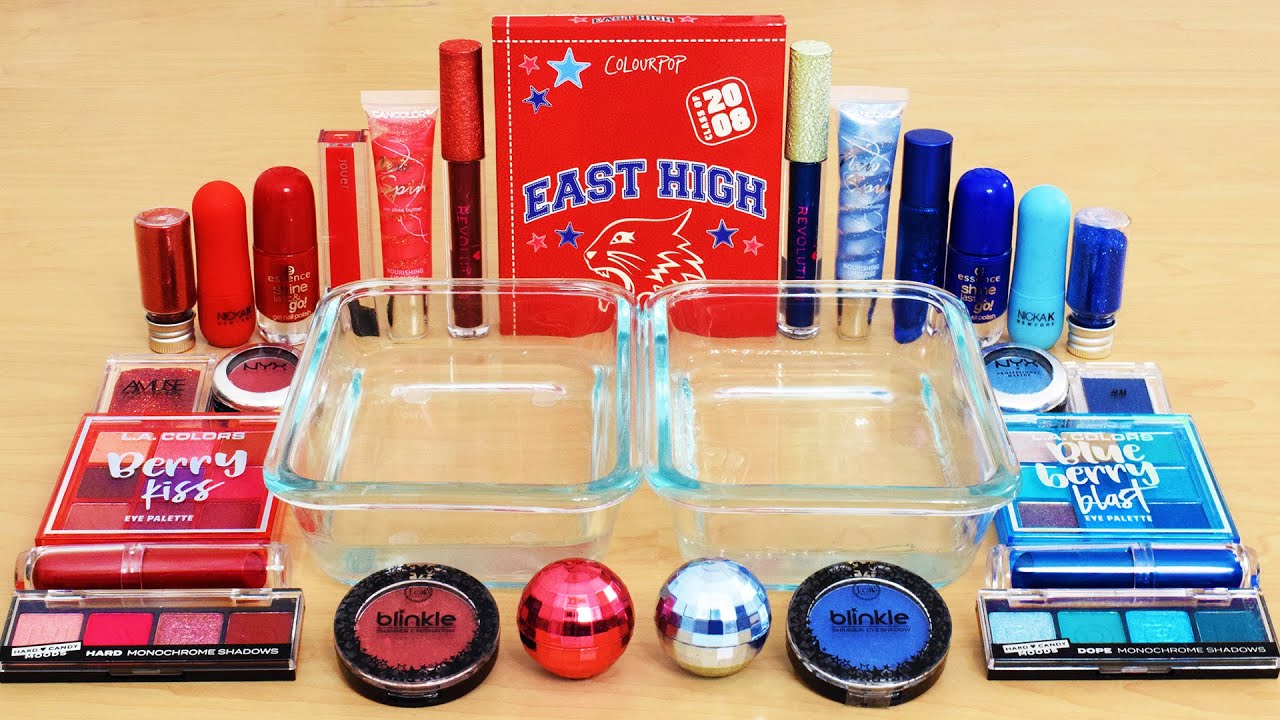 Red vs Blue - Mixing Makeup Eyeshadow Into Slime ASMR