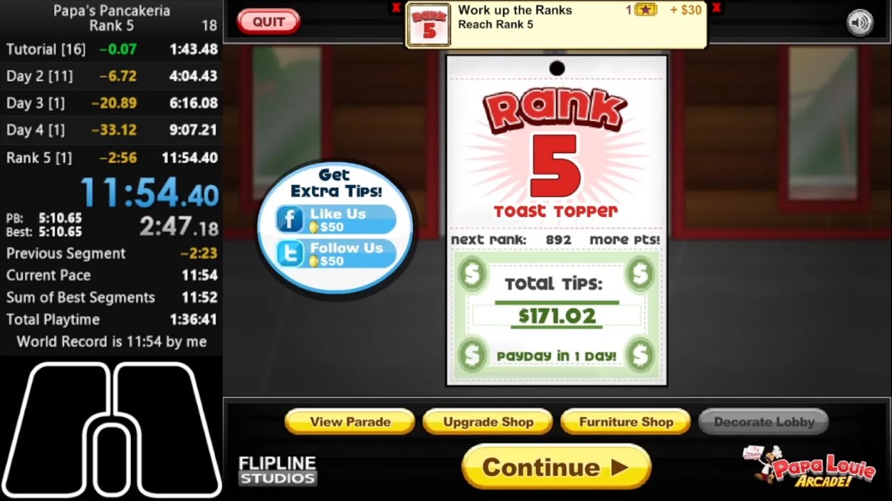 Papa's Pancakeria - Rank 5 Speedrun in 11:54 [Former World Record]