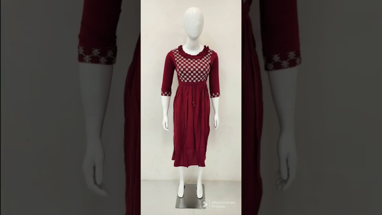 Wrinkle rayon kurti/flare/thread work/ frill pattern/3/4 th Sleeve/size M, L, XL, XXL /price 480+