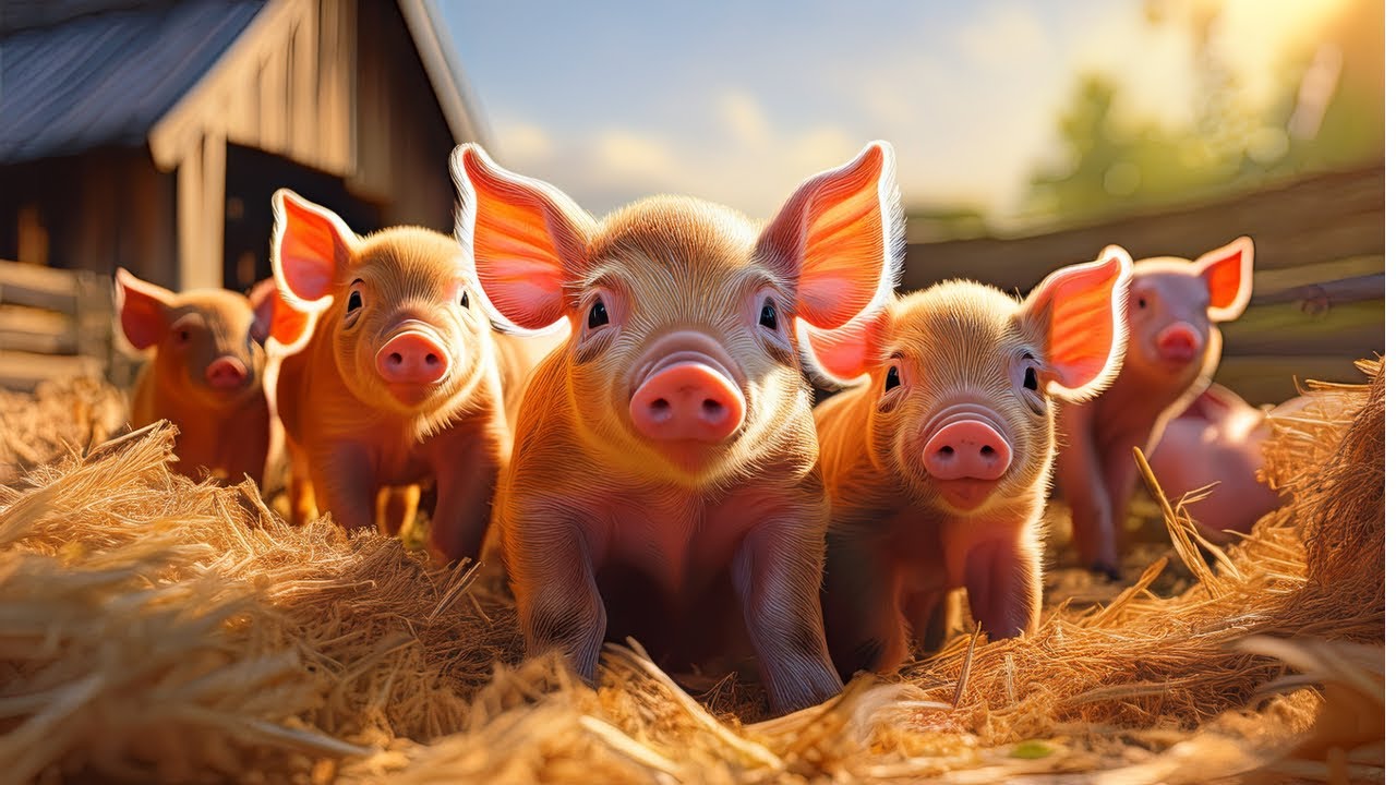 Farrowing Pigs On Pasture - Cute Piglet Warning!