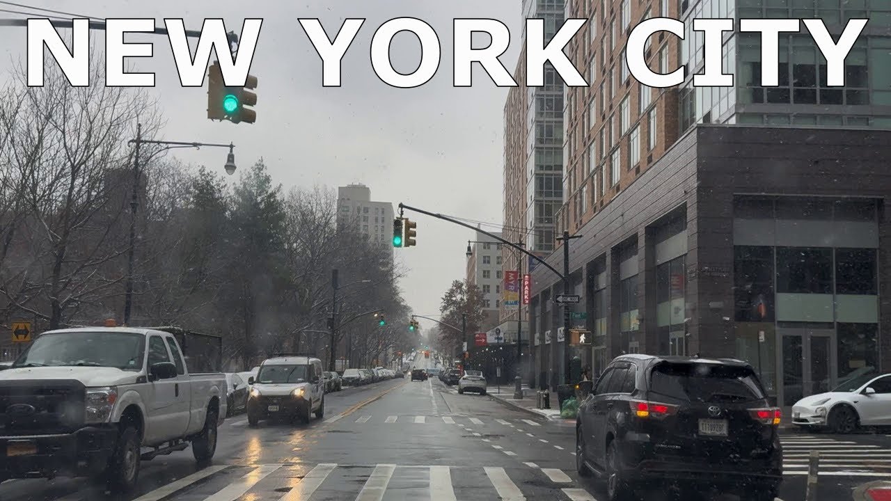 New York City | Snowy Day | Driving in Myrtle Avenue, Brooklyn & Queens , NYC | 4K 120fps |