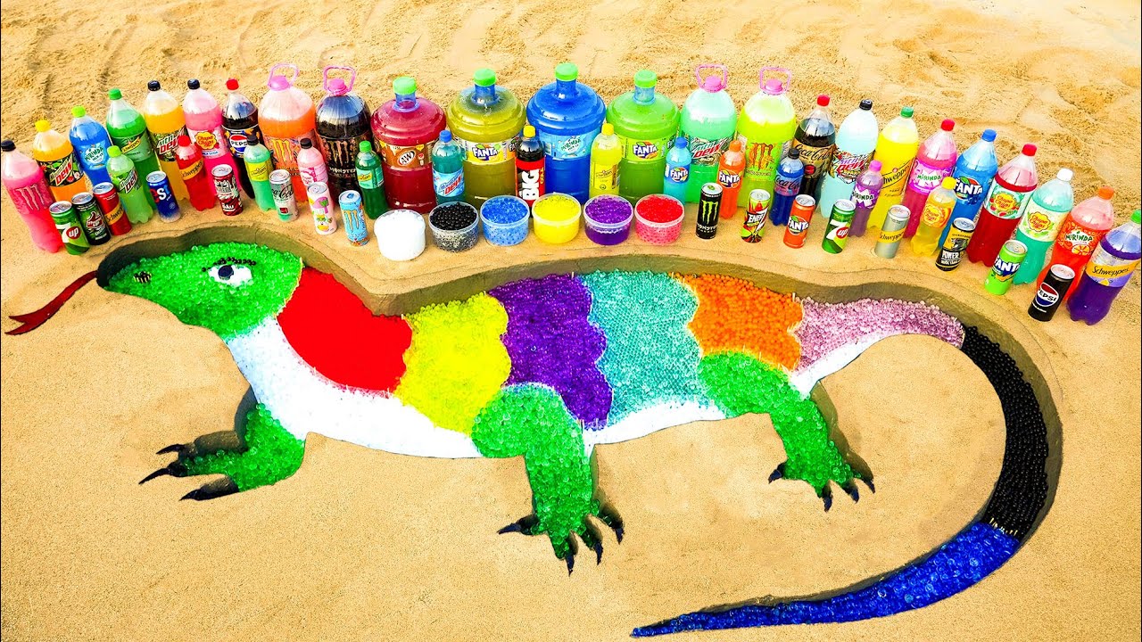 How to make Rainbow Komodo Dragon with Orbeez, Big Fanta, Coca-Cola vs Mentos & Popular Sodas