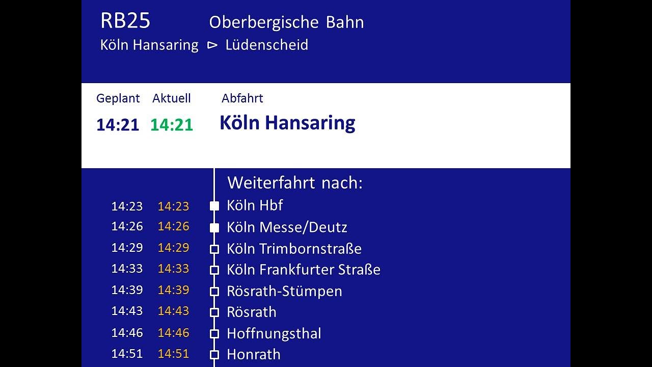 [DB Regio VAREO] Ansagen RB25 Köln Hansaring - Lüdenscheid