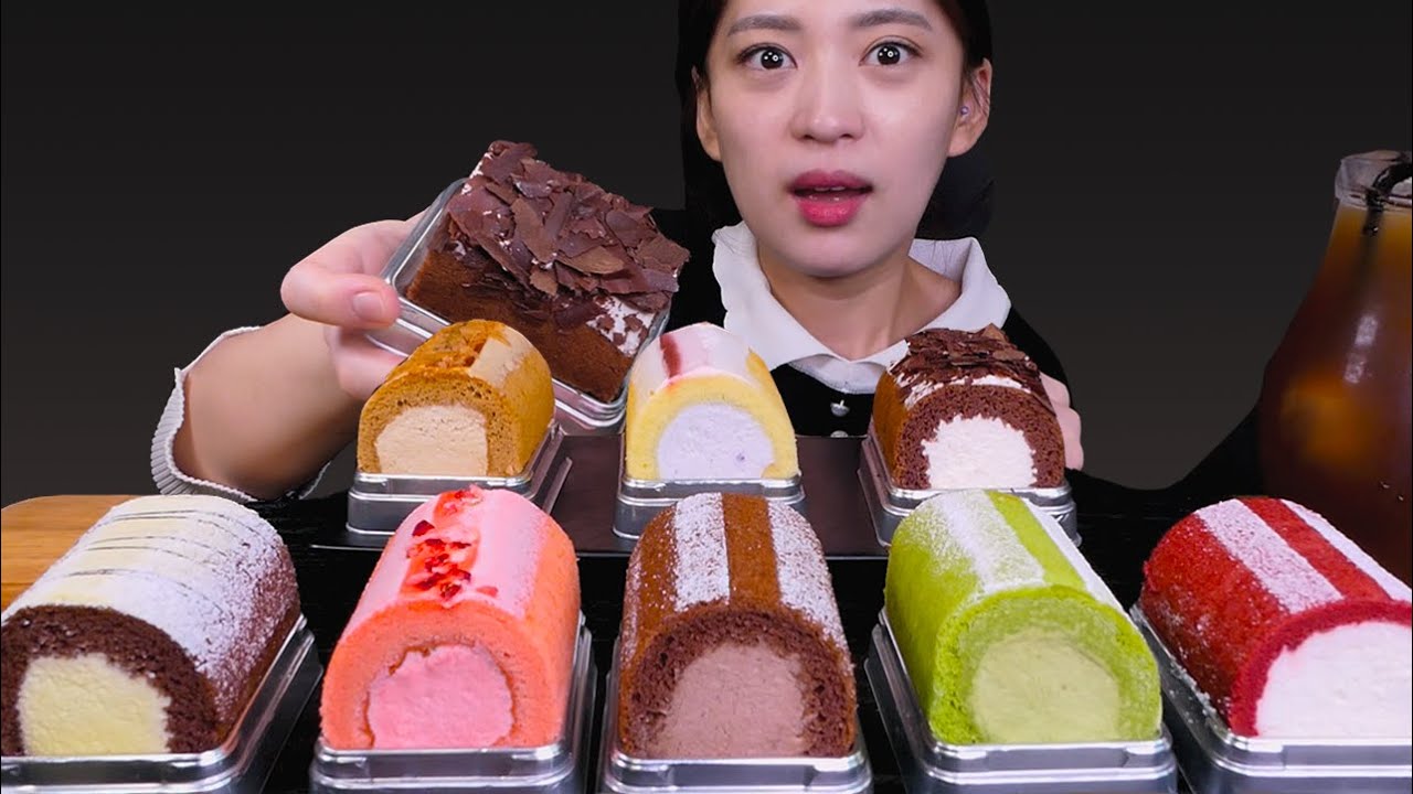 🍰Creamy roll cake😍수체화 색감 고퀄롤케이크😋 [Chocolate moose, Raspberry, Green tea roll cake] Mukbang