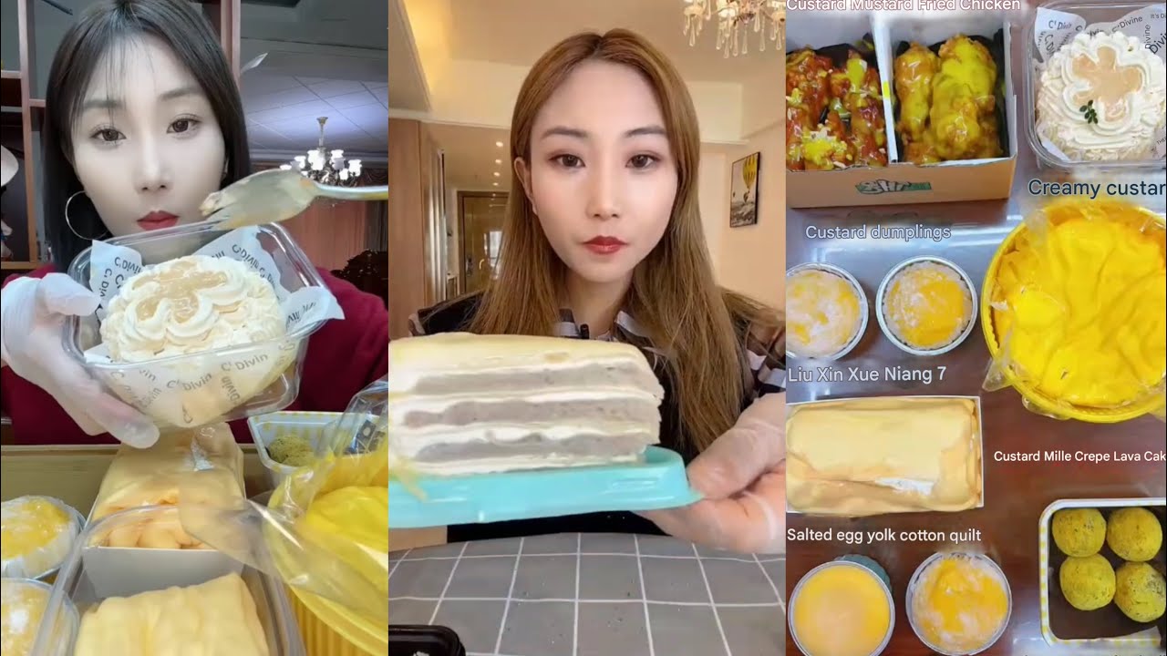 Dessert Mukbang | 🍰Crepe Lava Cake,Custard Cake,Towel Roll Cake,Mochi,Taro Cake,Mini Cake