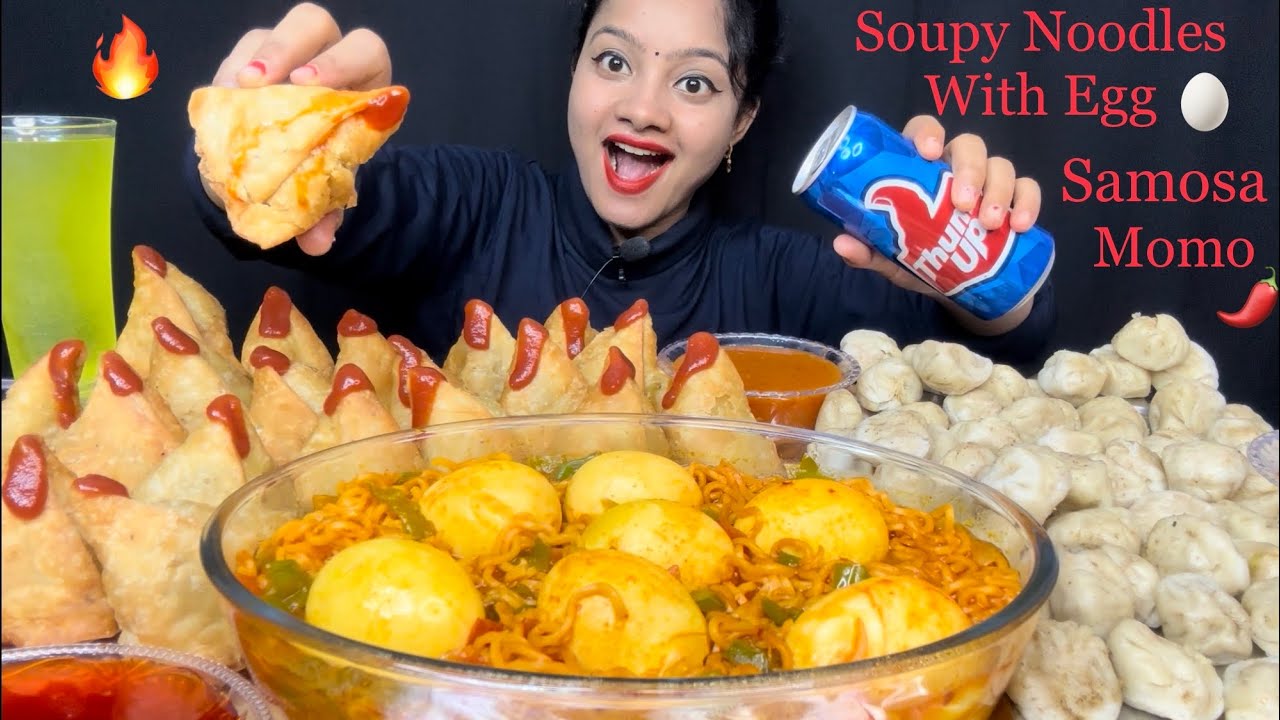 ASMR 🔥 PANEER SAMOSA,50 MOMO, SOUPY NOODLES WITH BOILED EGG 🥚 FOOD EATING VIDEOS 🌶️ BIG BITES 🤤