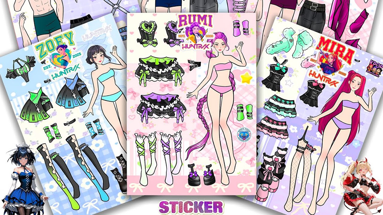 Oddly Satisfying ASMR Sticker Book Huntrix Idol Zoey, Rumi & Mira Makeover! 💖 Paper DIY #206