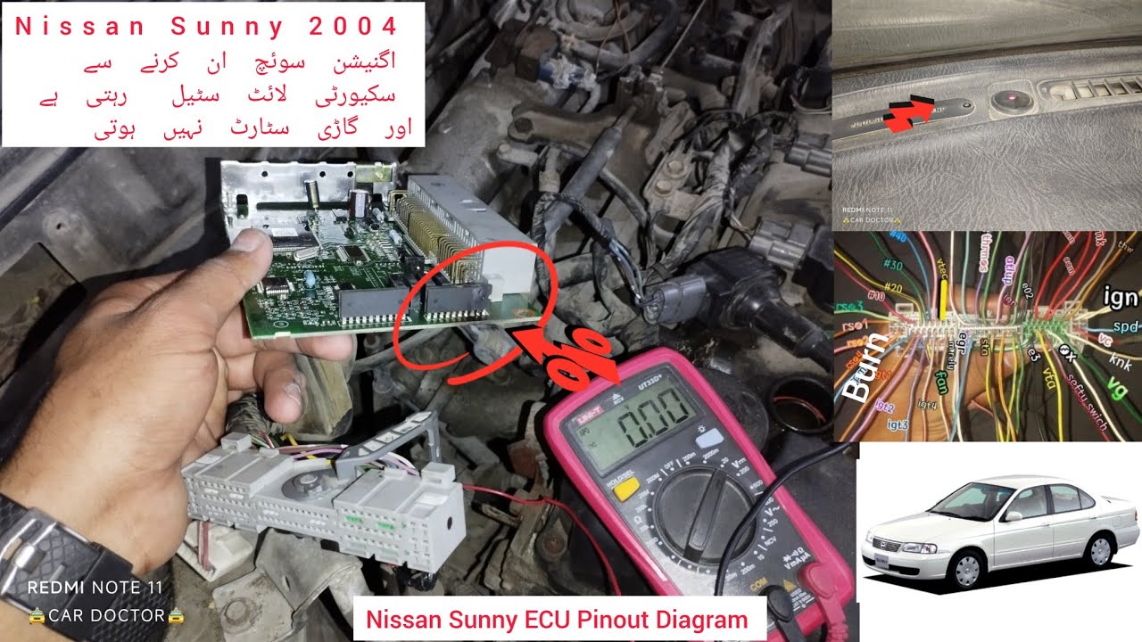Nissan Sunny 2004 || Old Model security light on problem || ECU Pinout Diagram Problem ECU #nissan 🔐