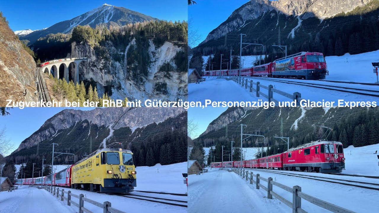 Zugverkehr bei der RhB mit Güterzügen,Personenzüge und Glacier Express 
