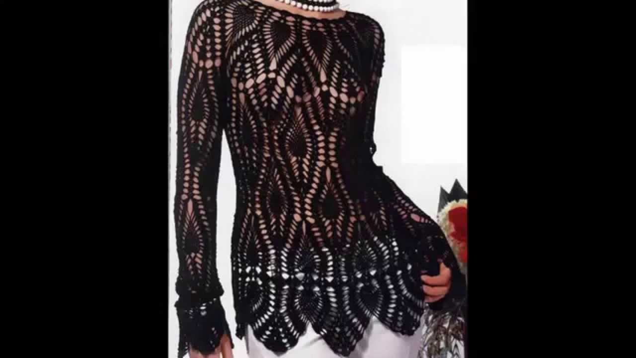 Jersey Hermoso Motivos Piñas Negro Calado crochet