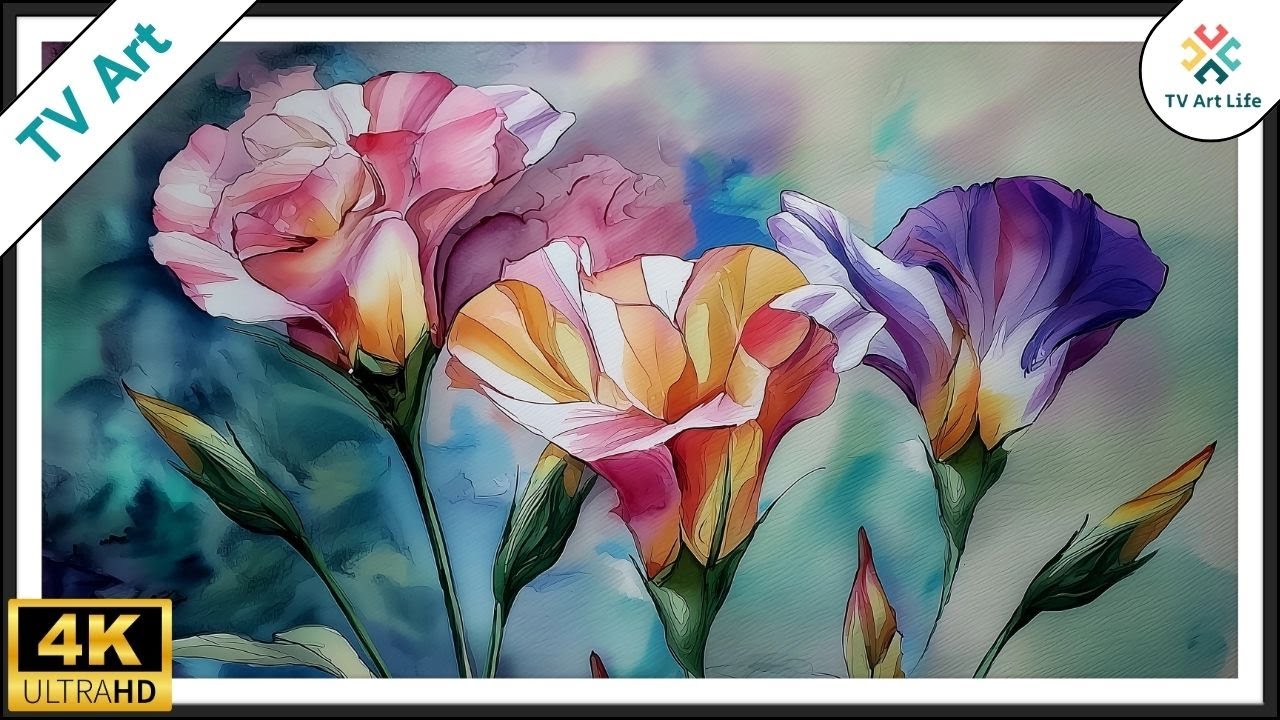 Dreamy Watercolor Flowers | Floral Frame TV Art | Relaxing TV Screensaver | 4 Hours