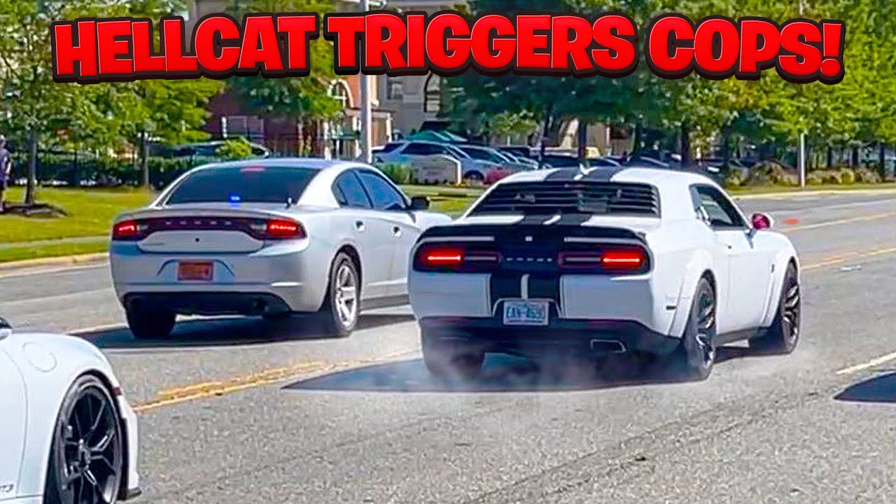 Hellcat does BURNOUT Triggering Cops Leaving Cars & Coffee Morrisville NC! - May 2022