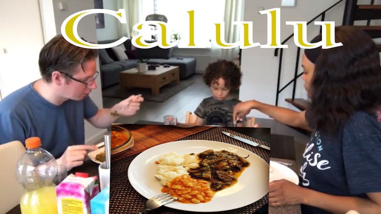 HUSBAND TRIES CALULU ANGOLAN FOOD/ MARIDO PROVA CALULU COMIDA ANGOLANA