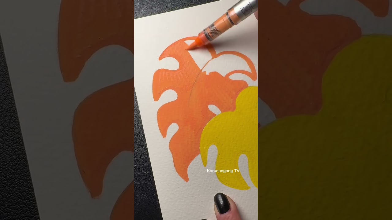 Painted stylized Sketch Monstera leaves on a white canvas