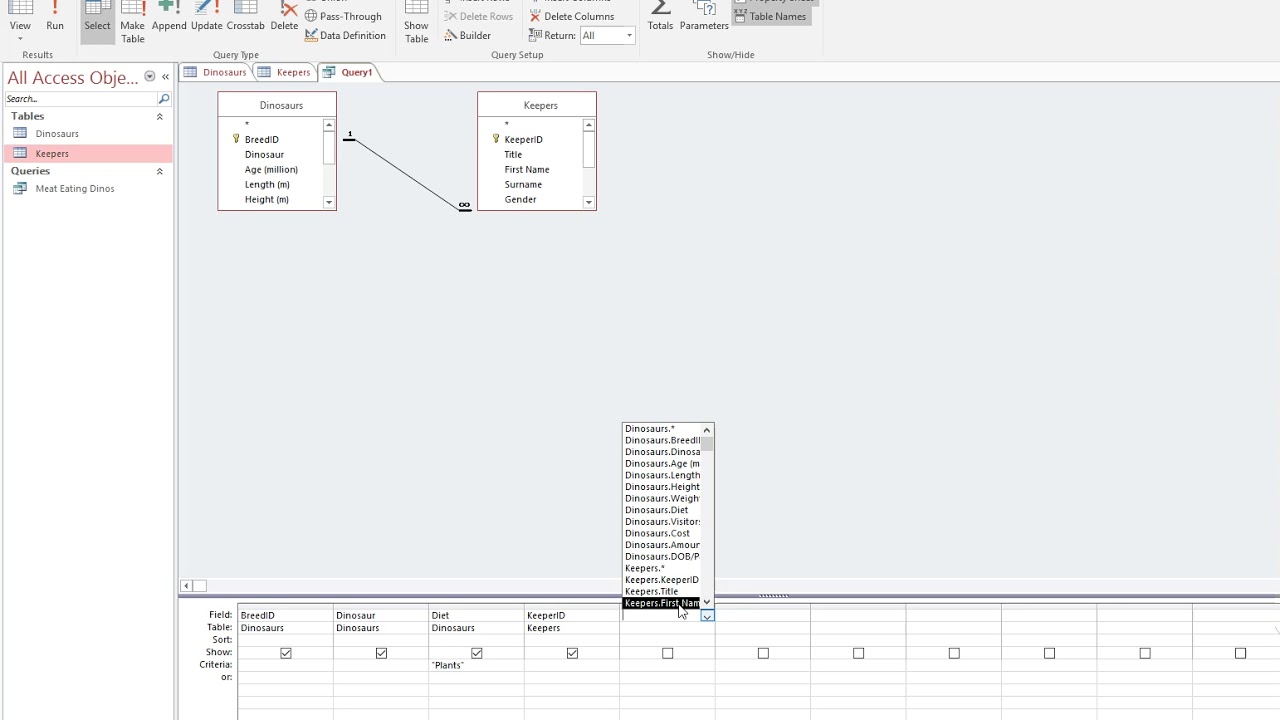 3. Creating a query with two tables