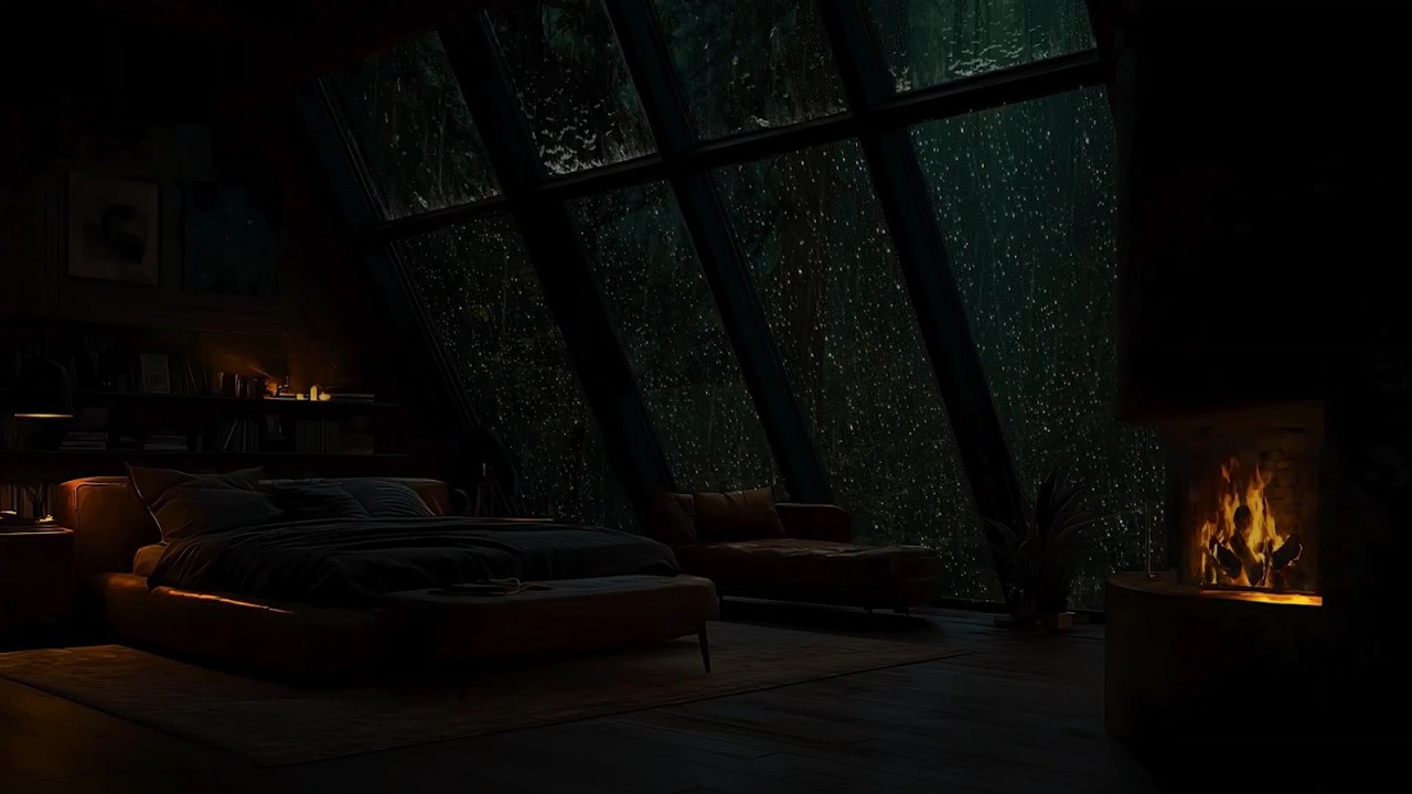 Darkness Brings Sleep 🎧 Relaxing Gentle Rain Sound with Soft Flame - ASMR