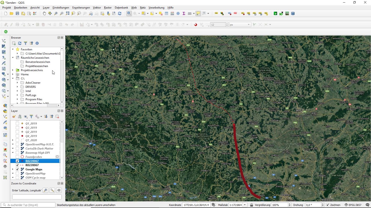 Dokumentation von Radiosonden mit der Software QGIS