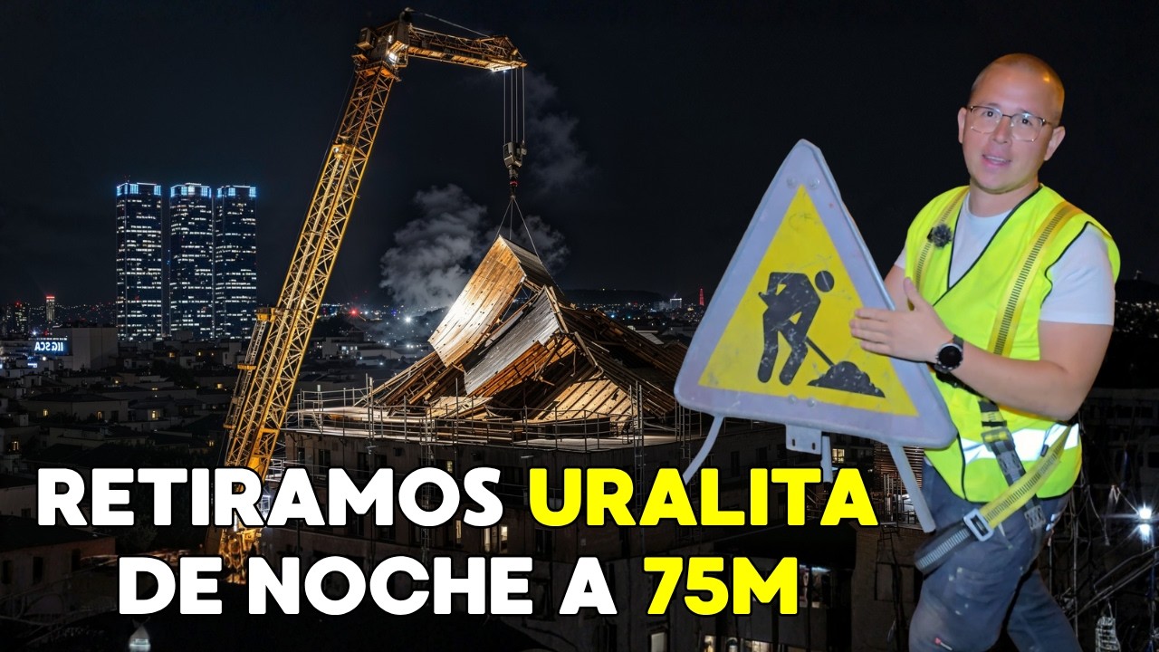 75 M DE GRÚA EN MADRID 😱 QUITAMOS TODO EL TEJADO DE URALITA POR PANEL SANDWICH
