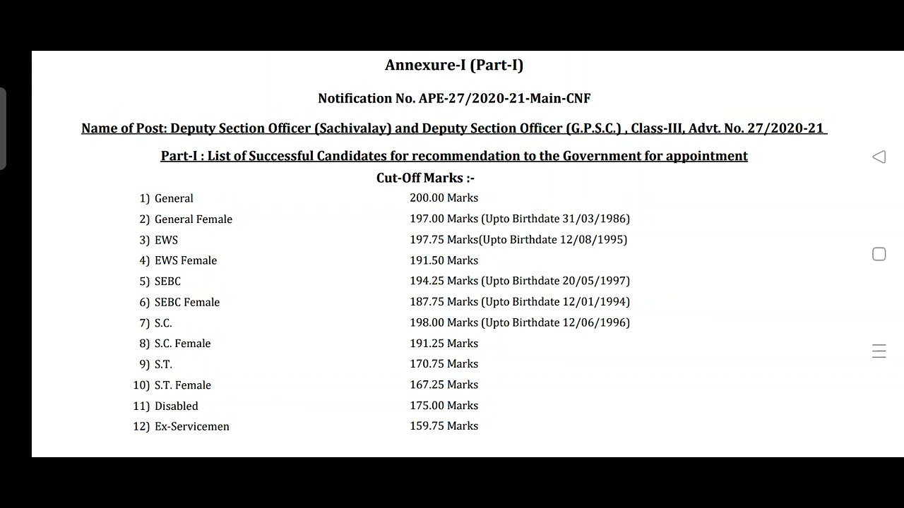 dy so final result (Advt. No. 27/2020-21)/cutoff/laljee sarvaiya