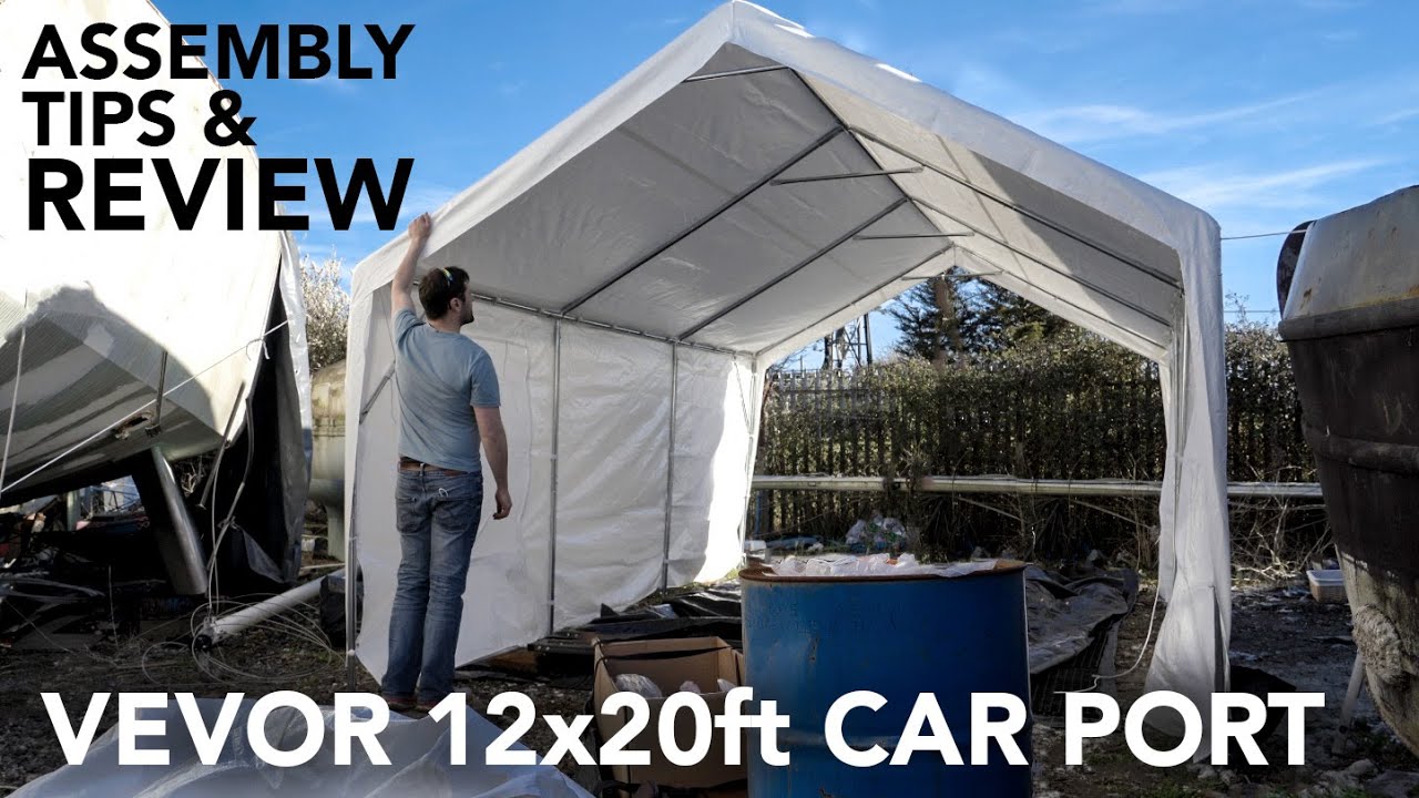 FULL assembly, tips and review: VEVOR CARPORT portable garage. (also Arctic Project BERNARD [4K])