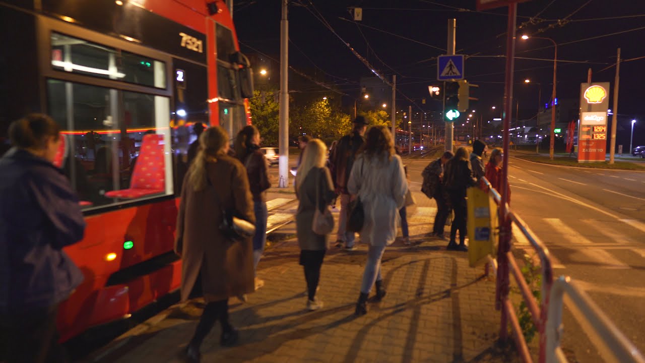 Slovakia, Bratislava, tram x6 night ride from Námestie SNP to Molecova