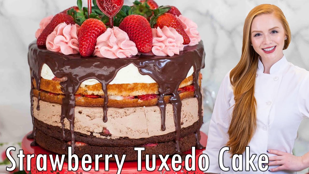 EPIC Strawberry Tuxedo Cake Recipe - with NO-BAKE Cheesecake & Chocolate Ganache!