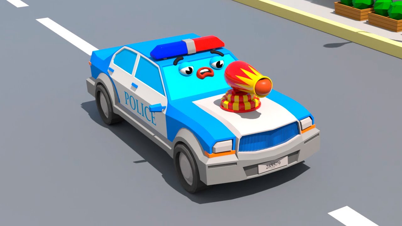 Police Car Chases Monster Truck - Cars Town - Cartoons for Kids