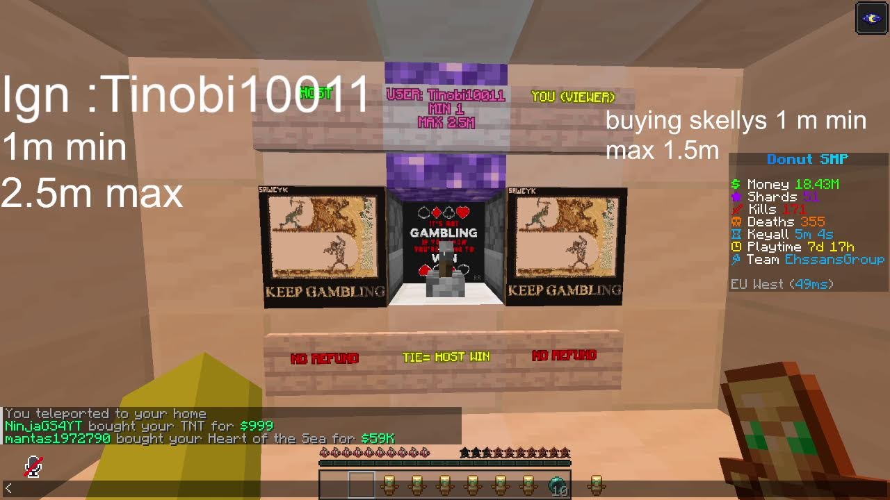 DC LINK https://discord.gg/vyRf5HpQ  donutsmp rating base  500k per base and gambling