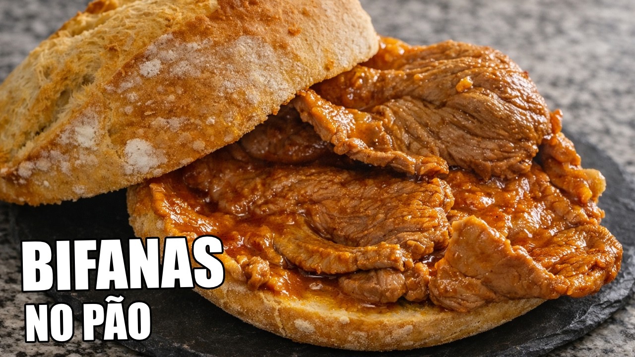 Bifanas no p&atilde;o 😋 receita tradicional portuguesa #bifanas #santospopulares #sandwich