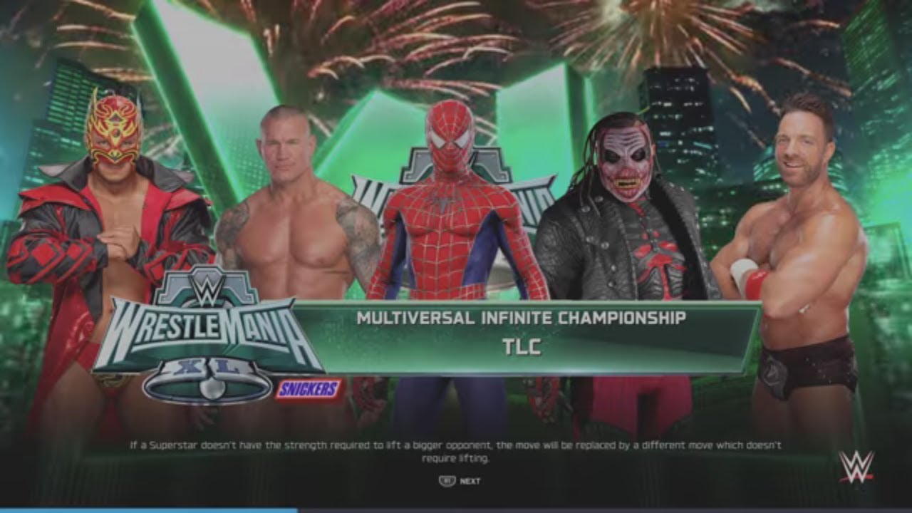 WWE 2K25 Spider-Man VS Fiend, Knight, Orton, Lee 5-Way TLC Match Multi. Inf. Tittle