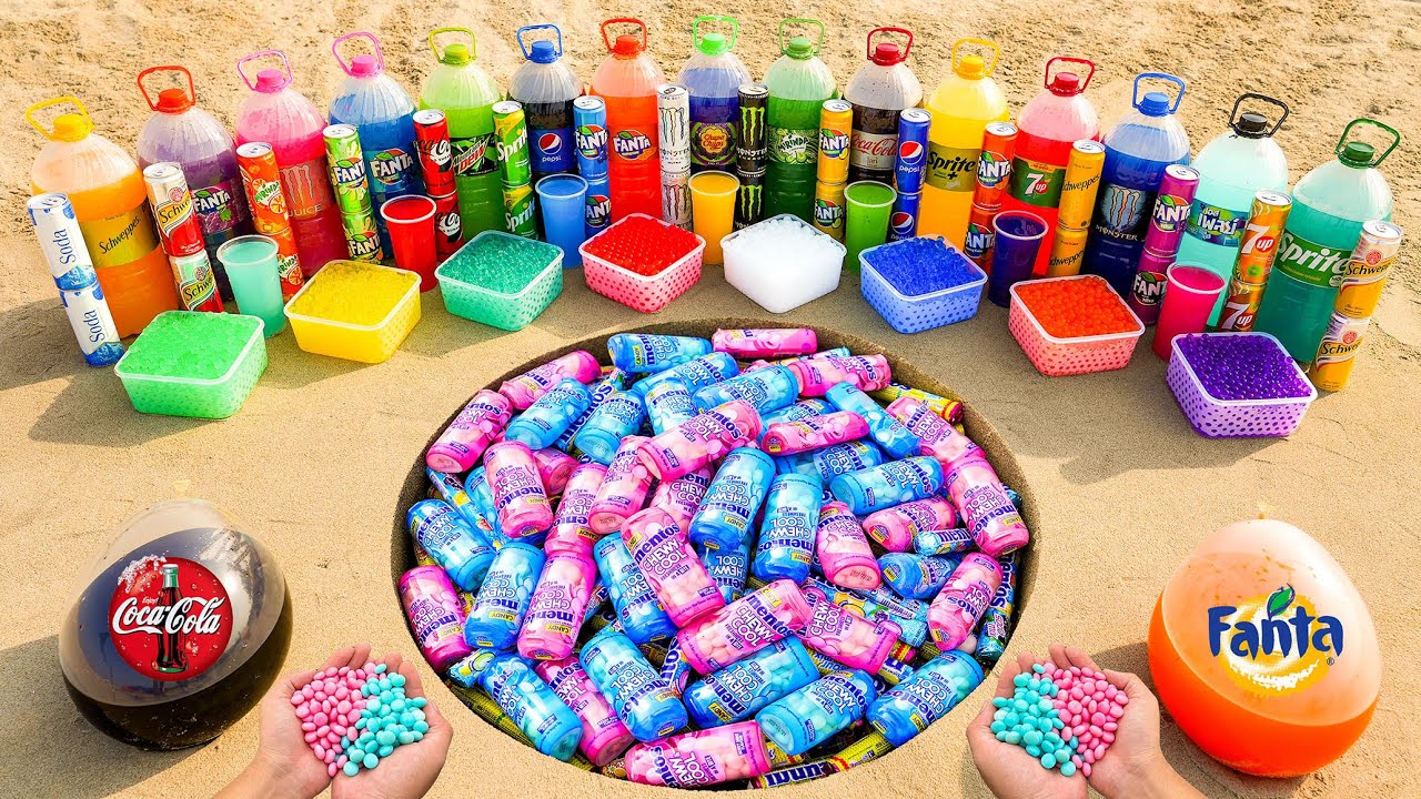 Experiment: Big Balloons of Coca Cola & Fanta, Chupa Chups, Monster vs Mentos Chewy Cool Underground