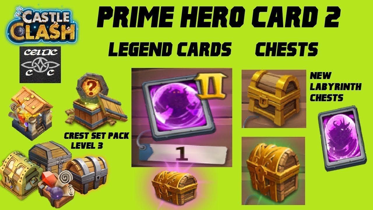 Opening Prime hero card 2, Crest Set Pack level 3, New Labyrinth chests and more  Castle Clash