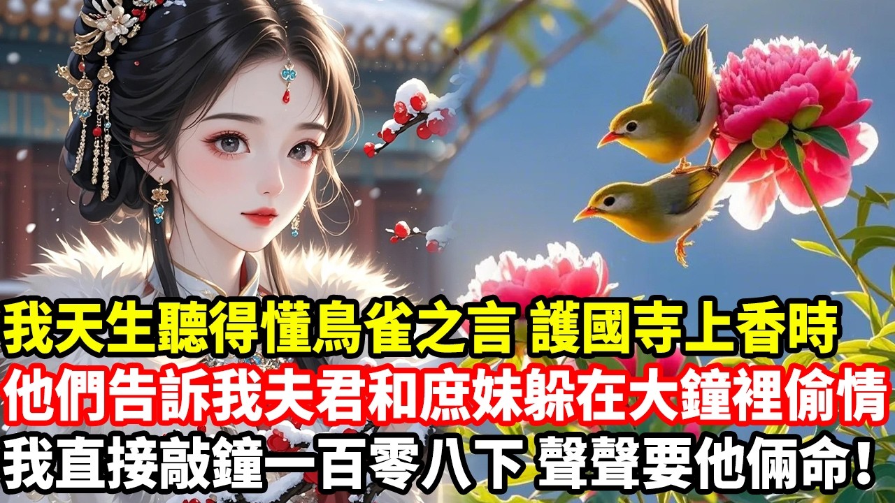 我天生聽得懂鳥雀之言，護國寺上香時，他們告訴我夫君和庶妹躲在大鐘裡偷情，我直接敲鐘一百零八下，聲聲要他倆命！