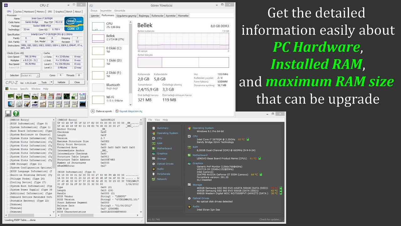 Learn the detailed Ram information and maximum Ram size of your PC.