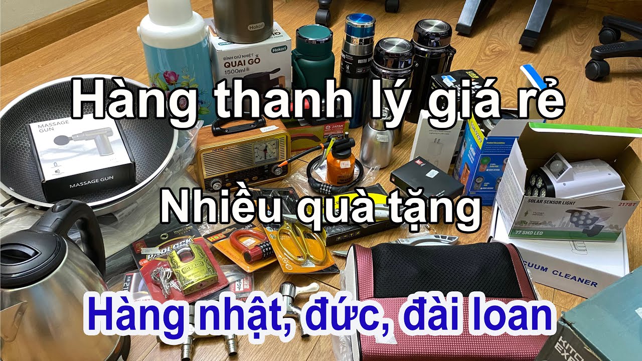 Hàng thanh lý giá rẻ, chảo đúc, ấm siêu tốc, kéo nhật, đèn nlmt, khóa đức, van nước, gối, máy mát xa